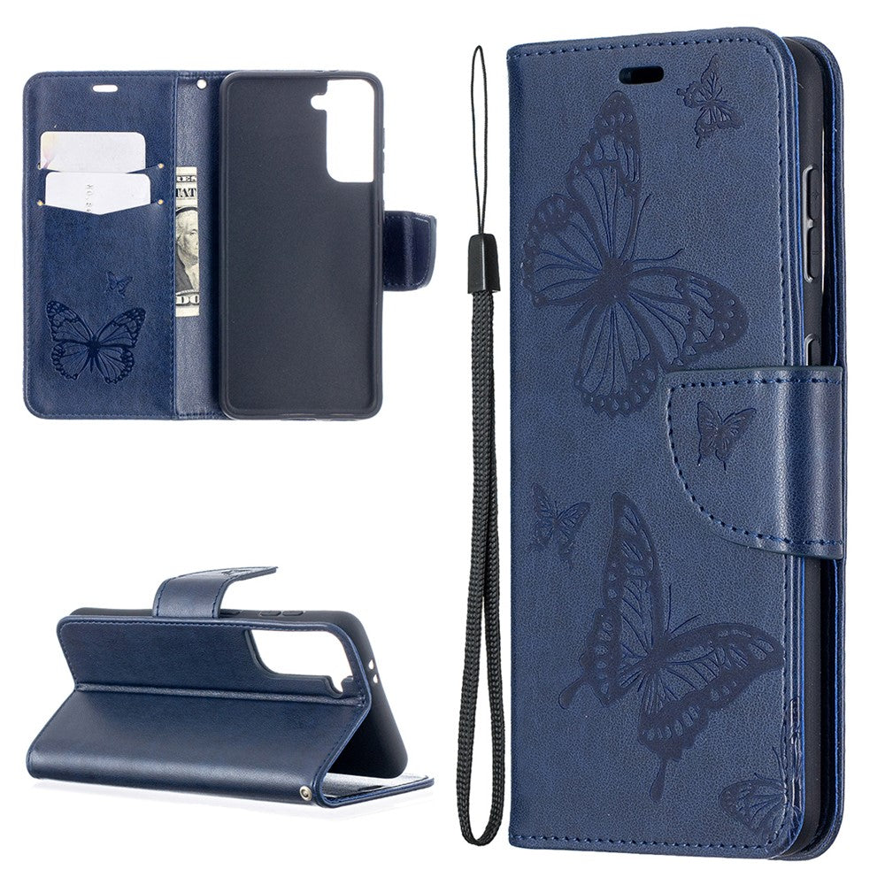 Imprint Butterflies Pattern Wallet Stand Leather Phone Cover for Samsung Galaxy S21 4G / 5G
