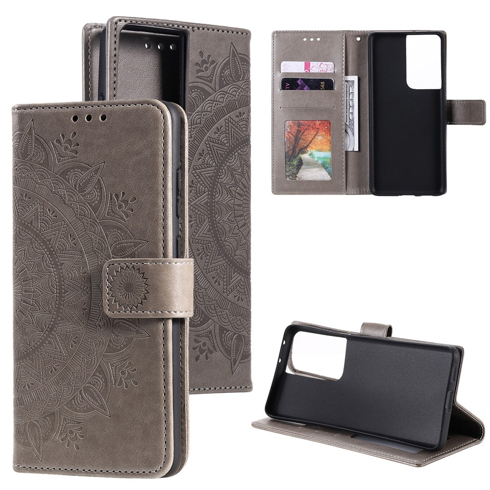 Imprinted Mandala Flower Wallet Leather Case for Samsung Galaxy S21 Ultra 5G Flip Cover
