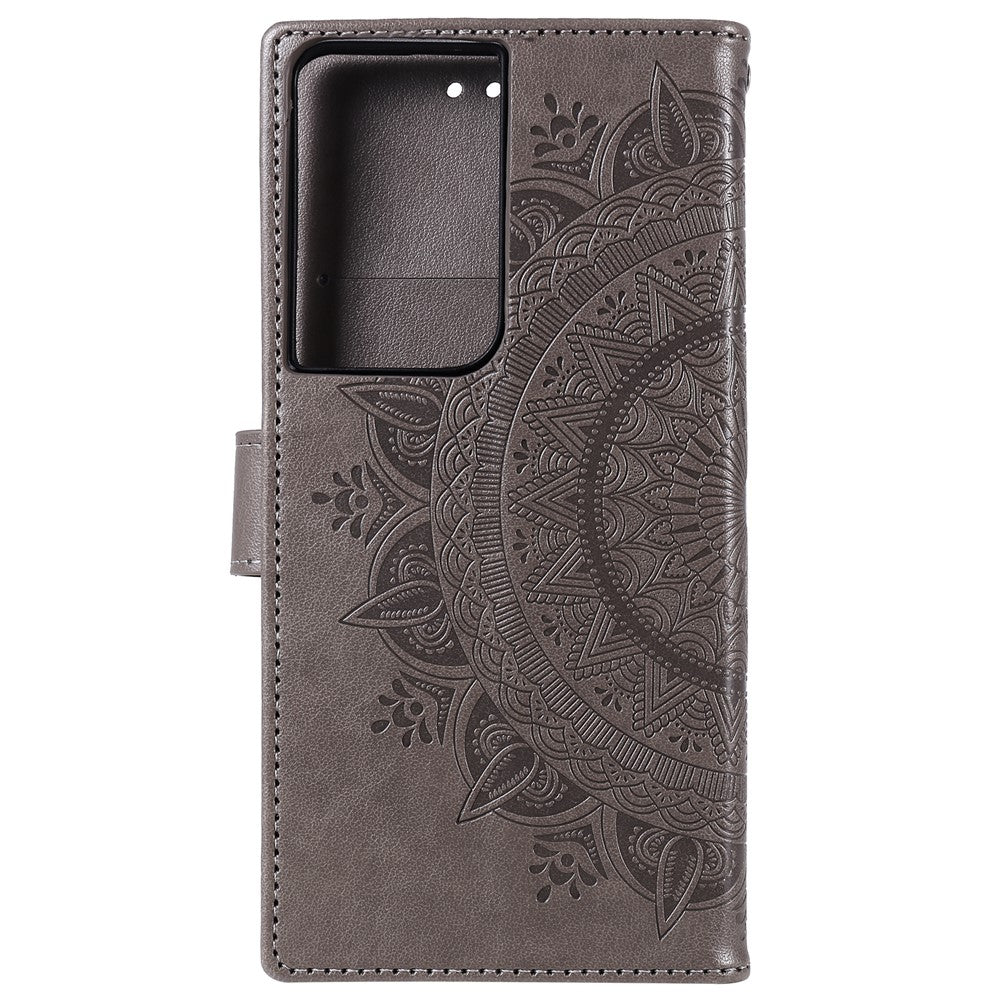 Imprinted Mandala Flower Wallet Leather Case for Samsung Galaxy S21 Ultra 5G Flip Cover