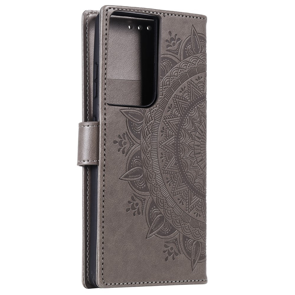 Imprinted Mandala Flower Wallet Leather Case for Samsung Galaxy S21 Ultra 5G Flip Cover