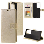 Imprinted Mandala Flower Wallet Leather Case for Samsung Galaxy S21 Ultra 5G Flip Cover