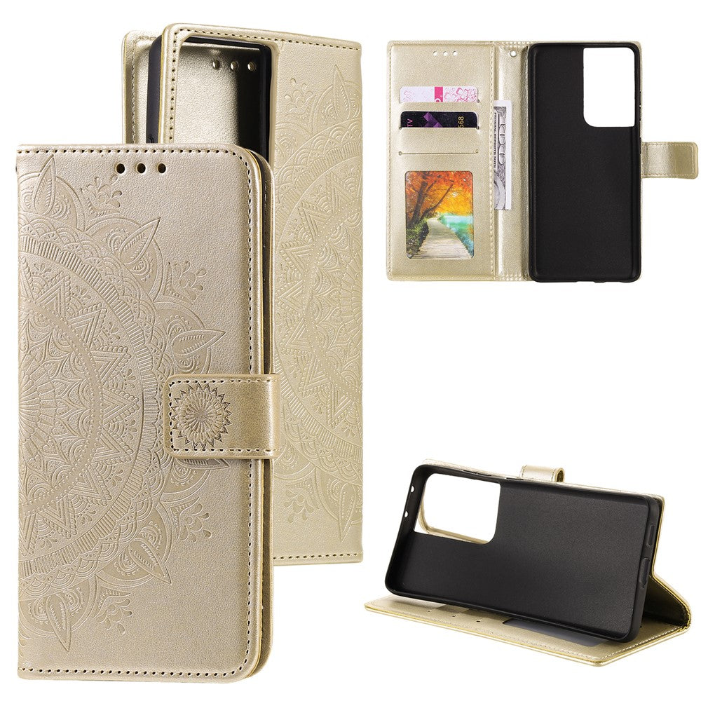Imprinted Mandala Flower Wallet Leather Case for Samsung Galaxy S21 Ultra 5G Flip Cover