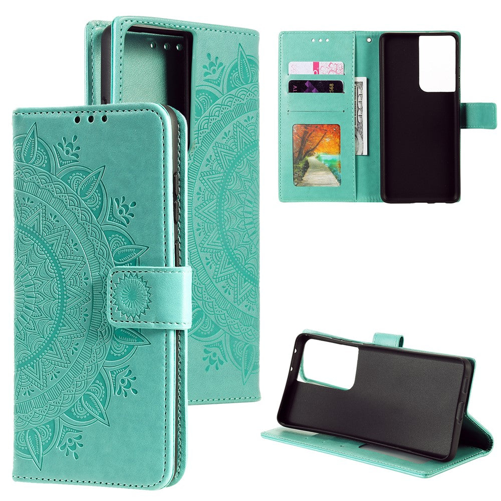 Imprinted Mandala Flower Wallet Leather Case for Samsung Galaxy S21 Ultra 5G Flip Cover