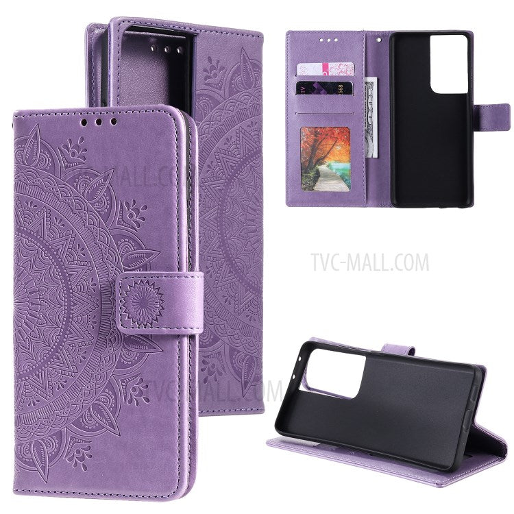 Imprinted Mandala Flower Wallet Leather Case for Samsung Galaxy S21 Ultra 5G Flip Cover