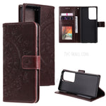 Imprinted Mandala Flower Wallet Leather Case for Samsung Galaxy S21 Ultra 5G Flip Cover