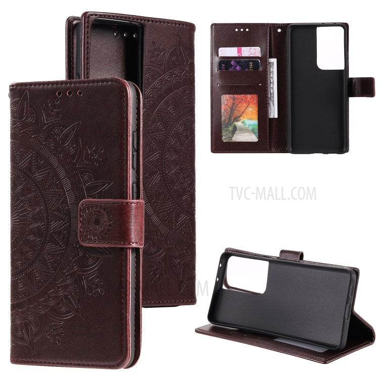 Imprinted Mandala Flower Wallet Leather Case for Samsung Galaxy S21 Ultra 5G Flip Cover