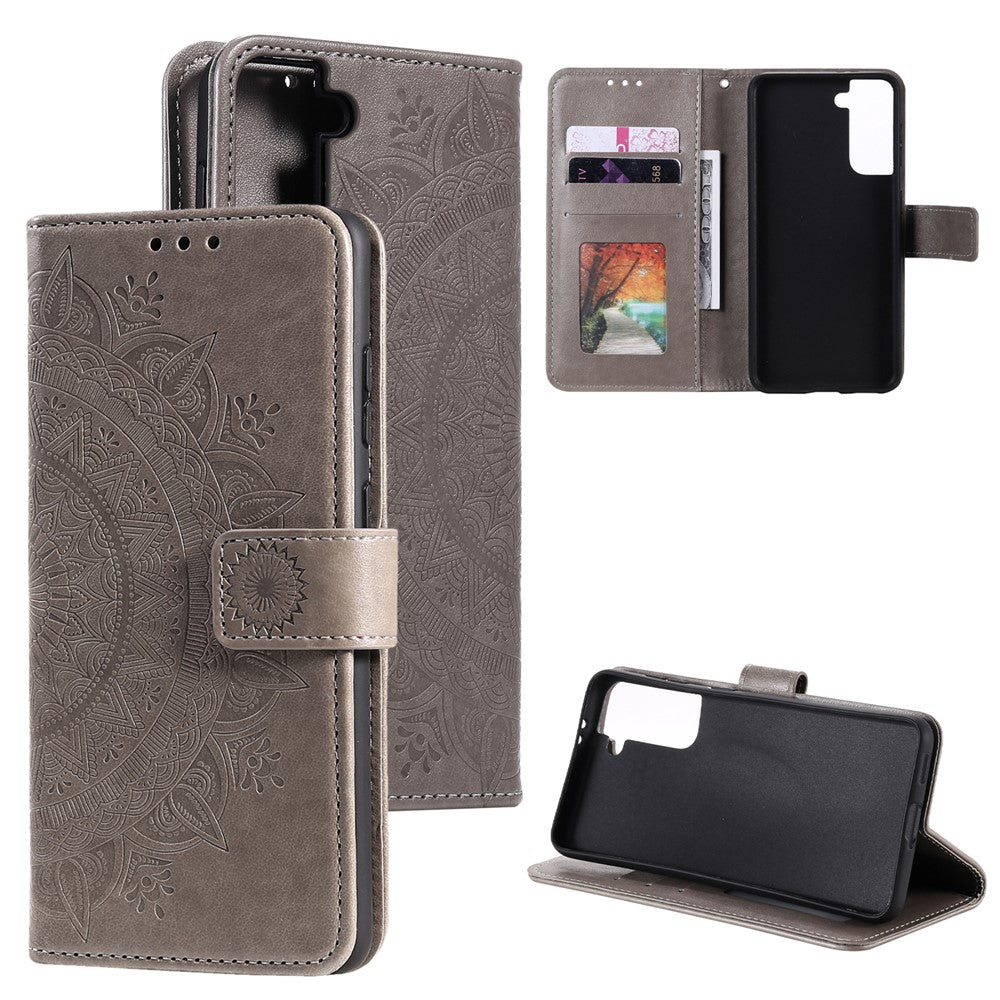 Imprinted Mandala Flower Wallet Leather Case for Samsung Galaxy S21 4G / 5G Stand Flip Cover