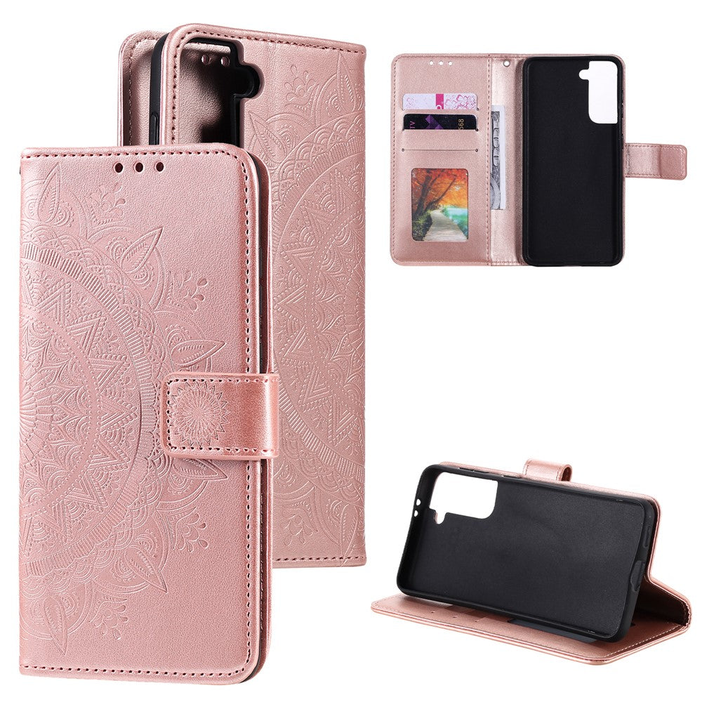 Imprinted Mandala Flower Wallet Leather Case for Samsung Galaxy S21 4G/5G Stand Flip Cover