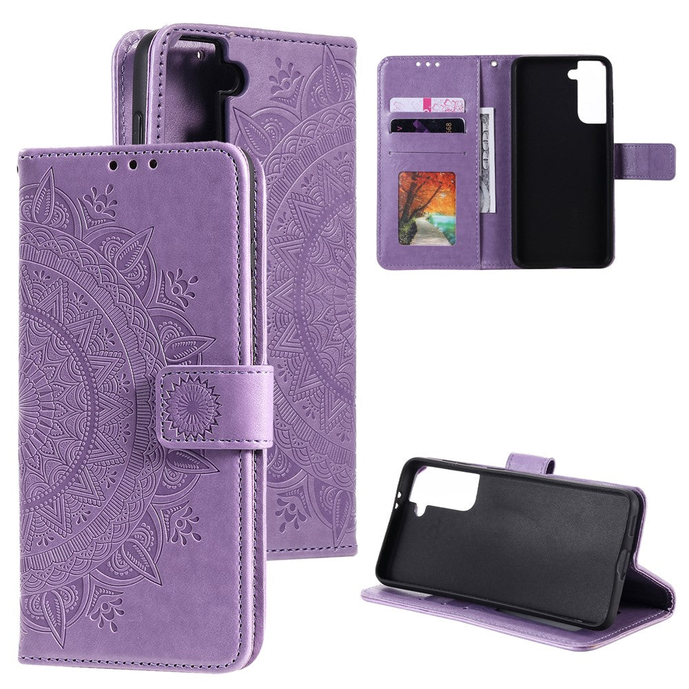 Imprinted Mandala Flower Wallet Leather Case for Samsung Galaxy S21 4G/5G Stand Flip Cover