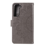 Imprinted Mandala Flower Protector Leather Case for Samsung Galaxy S21+ 5G Stand Flip Cover