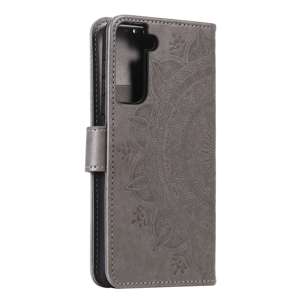 Imprinted Mandala Flower Protector Leather Case for Samsung Galaxy S21+ 5G Stand Flip Cover