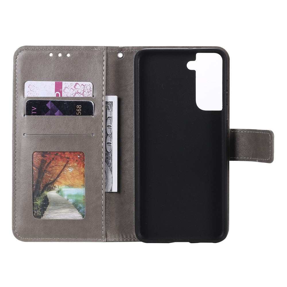 Imprinted Mandala Flower Protector Leather Case for Samsung Galaxy S21+ 5G Stand Flip Cover