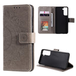 Imprinted Mandala Flower Protector Leather Case for Samsung Galaxy S21+ 5G Stand Flip Cover