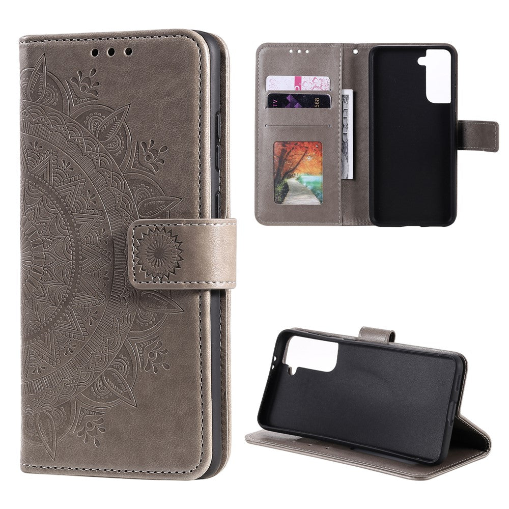 Imprinted Mandala Flower Protector Leather Case for Samsung Galaxy S21+ 5G Stand Flip Cover