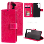 Imprinted Mandala Flower Protector Leather Case for Samsung Galaxy S21+ 5G Stand Flip Cover