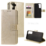 Imprinted Mandala Flower Protector Leather Case for Samsung Galaxy S21+ 5G Stand Flip Cover