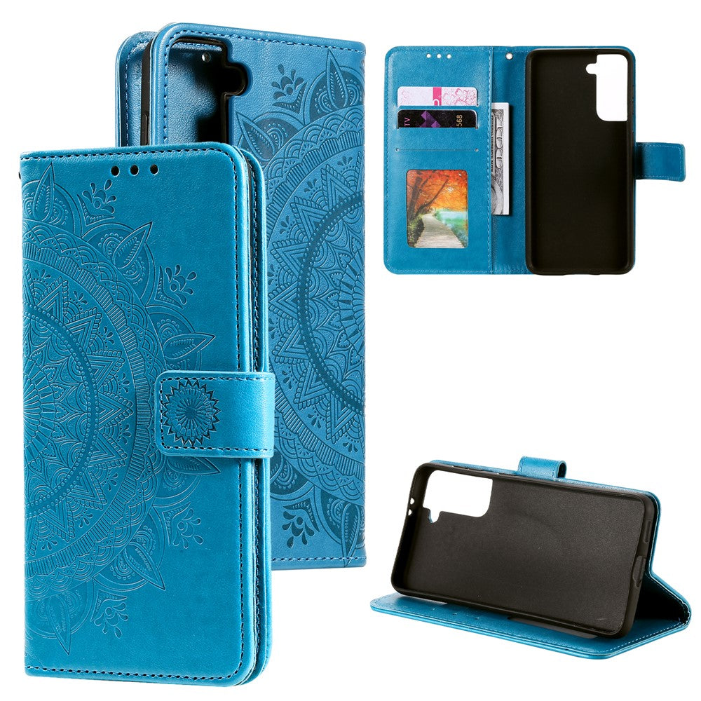 Imprinted Mandala Flower Protector Leather Case for Samsung Galaxy S21+ 5G Stand Flip Cover