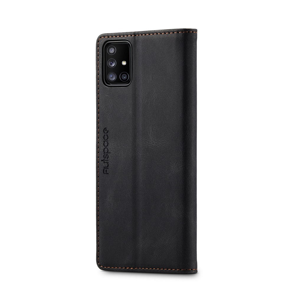 AUTSPACE A01 Serie RFID Blokerende Retro Mat Læder Stand Cover Pung til Samsung Galaxy A71 SM-A715
