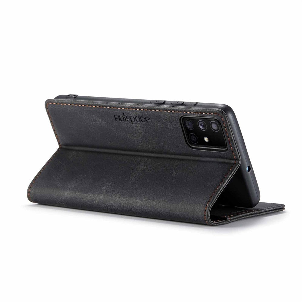 AUTSPACE A01 Serie RFID Blokerende Retro Mat Læder Stand Cover Pung til Samsung Galaxy A71 SM-A715
