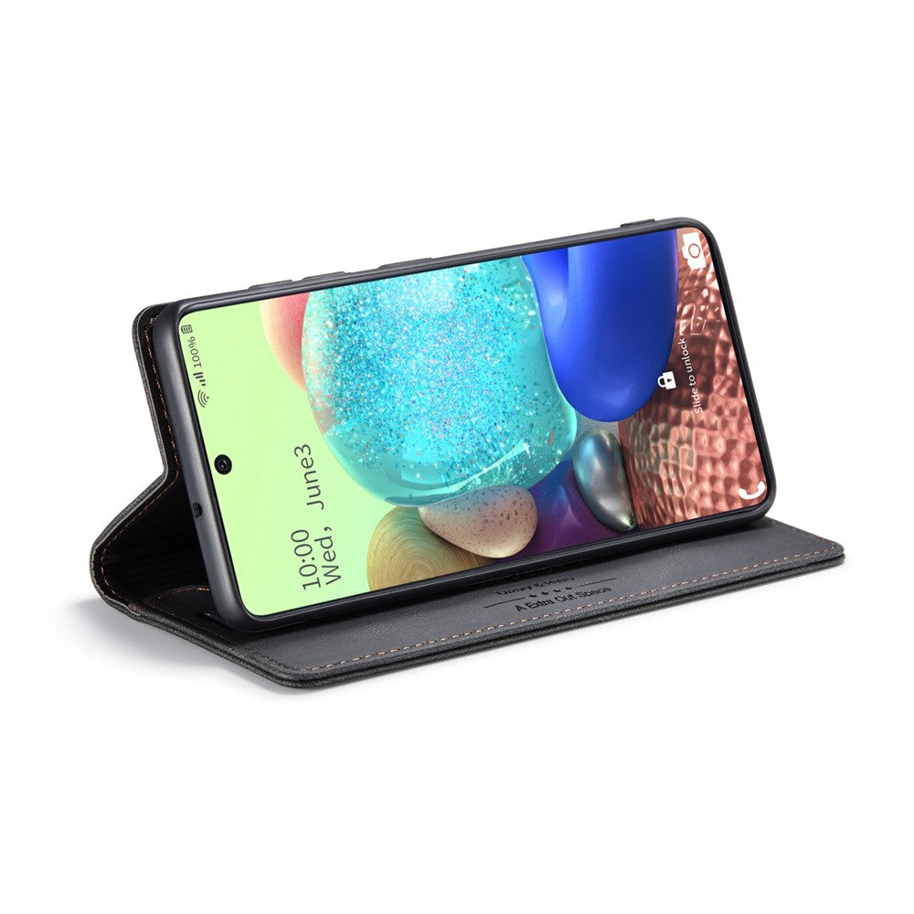 AUTSPACE A01 Serie RFID Blokerende Retro Mat Læder Stand Cover Pung til Samsung Galaxy A71 SM-A715