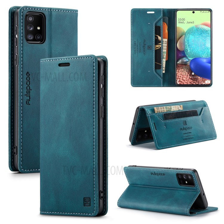 AUTSPACE A01-serien RFID-blockerande retro matt läderfodral plånbok för Samsung Galaxy A71 SM-A715