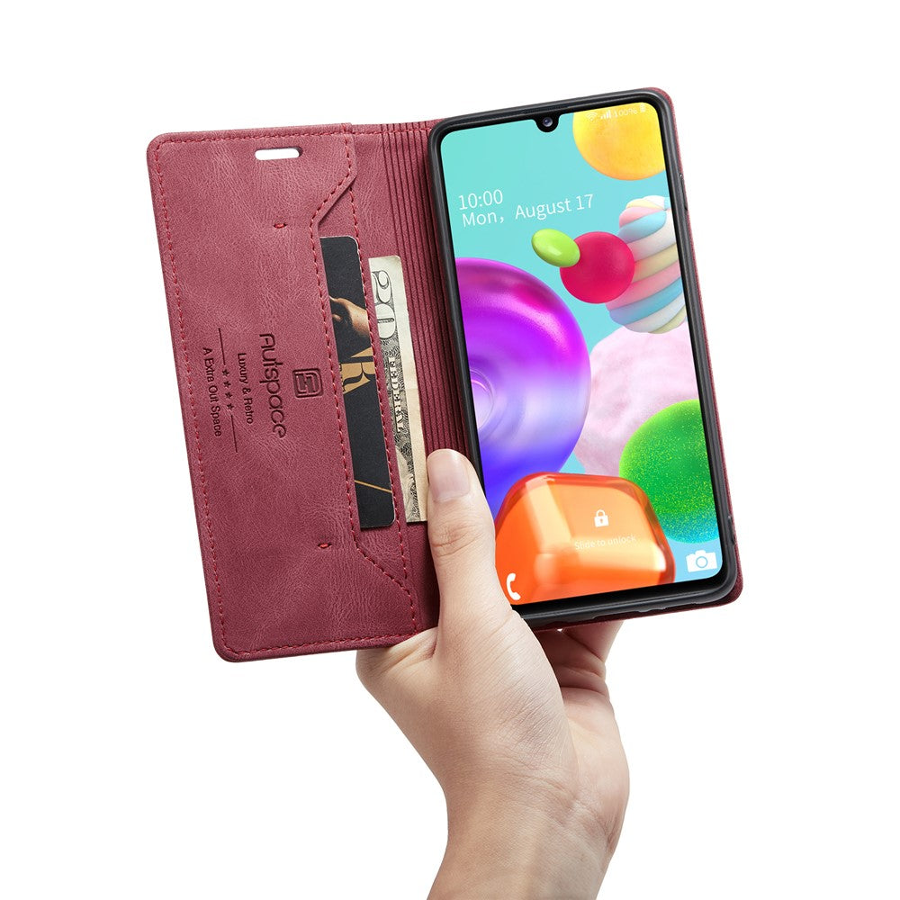 AUTSPACE A01 Series RFID Blocking Retro Matte Leather Case Wallet for Samsung Galaxy A41 (Global Version)