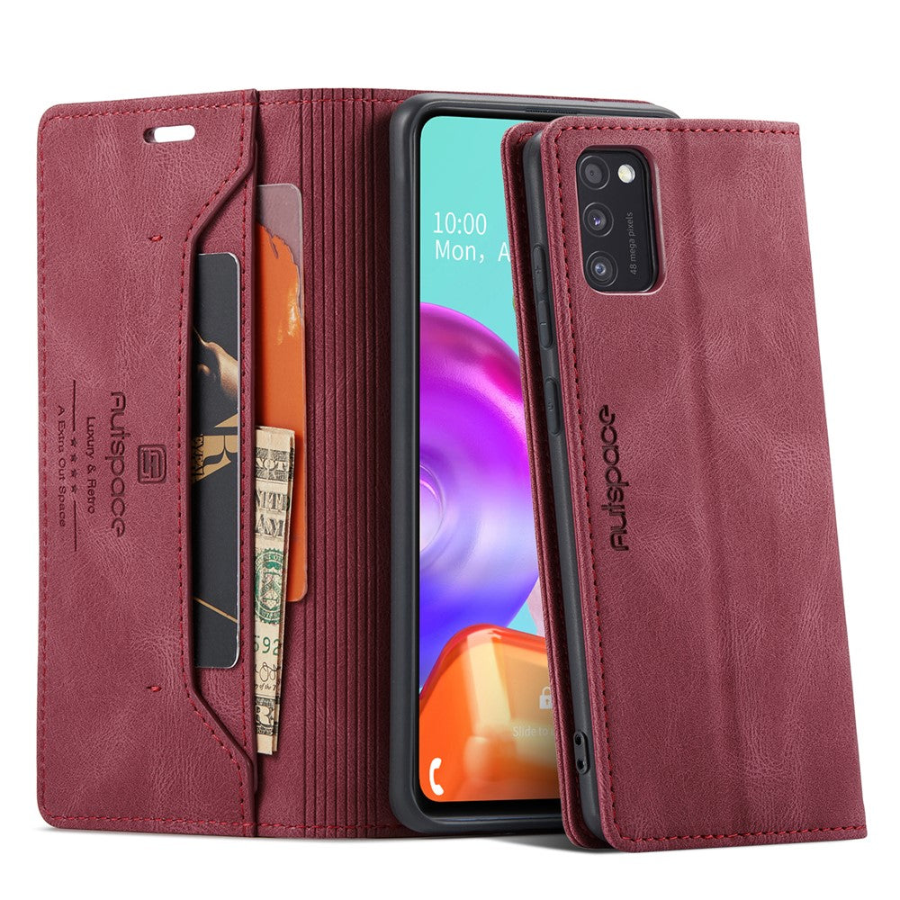 AUTSPACE A01 Series RFID Blocking Retro Matte Leather Case Wallet for Samsung Galaxy A41 (Global Version)