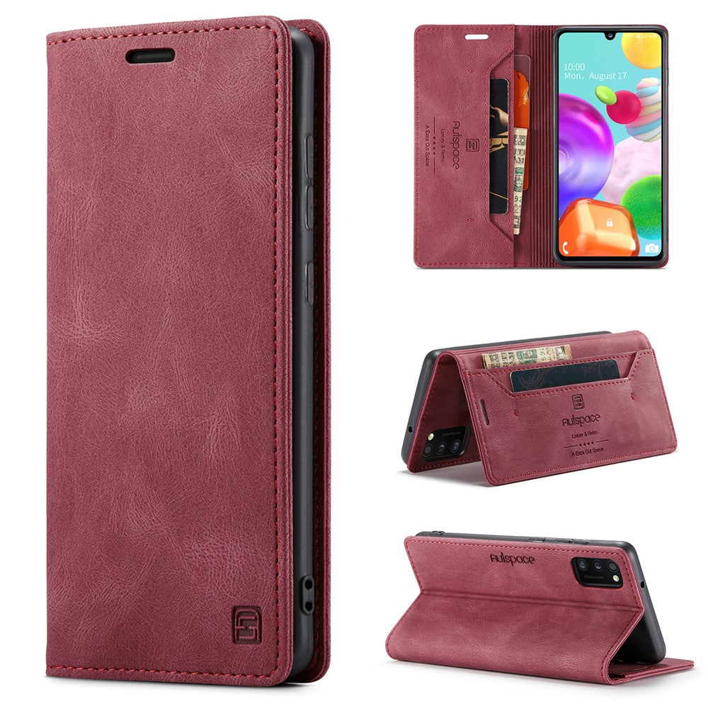 AUTSPACE A01 Series RFID Blocking Retro Matte Leather Case Wallet for Samsung Galaxy A41 (Global Version)
