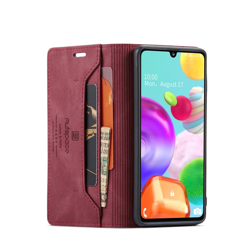 AUTSPACE A01 Series RFID Blocking Retro Matte Leather Case Wallet for Samsung Galaxy A41 (Global Version)