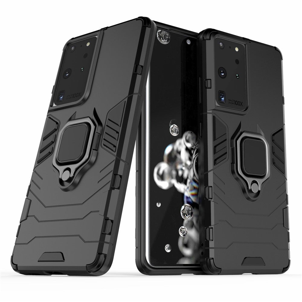 PC TPU Hybrid Case for Samsung Galaxy S21 Ultra 5G Cool Guard Ring Holder Kickstand Shell