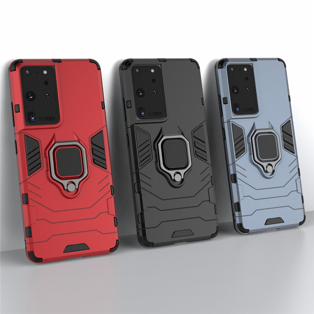 PC TPU Hybrid Case for Samsung Galaxy S21 Ultra 5G Cool Guard Ring Holder Kickstand Shell