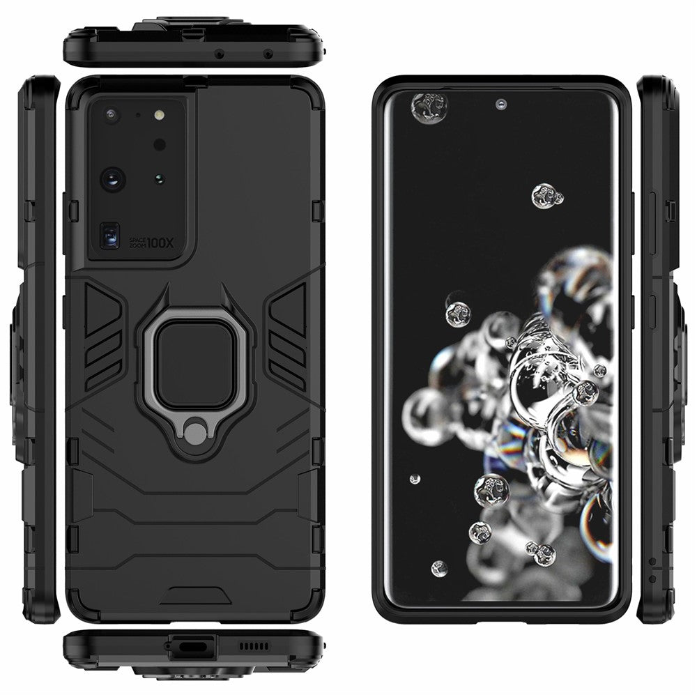 PC TPU Hybrid Case for Samsung Galaxy S21 Ultra 5G Cool Guard Ring Holder Kickstand Shell
