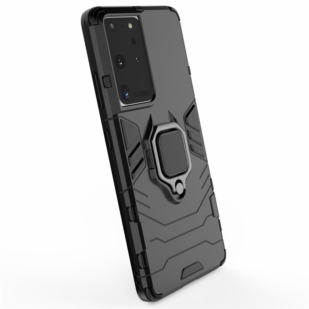 PC TPU Hybrid Case for Samsung Galaxy S21 Ultra 5G Cool Guard Ring Holder Kickstand Shell