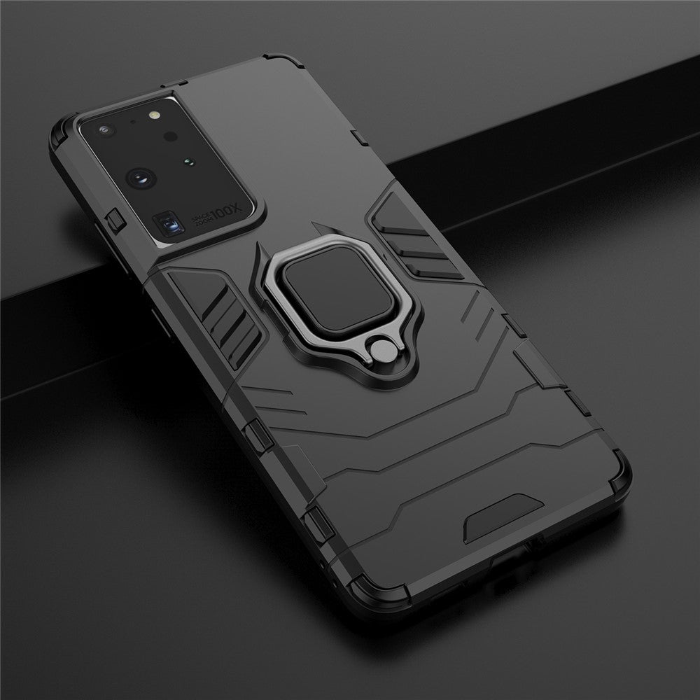 PC TPU Hybrid Case for Samsung Galaxy S21 Ultra 5G Cool Guard Ring Holder Kickstand Shell