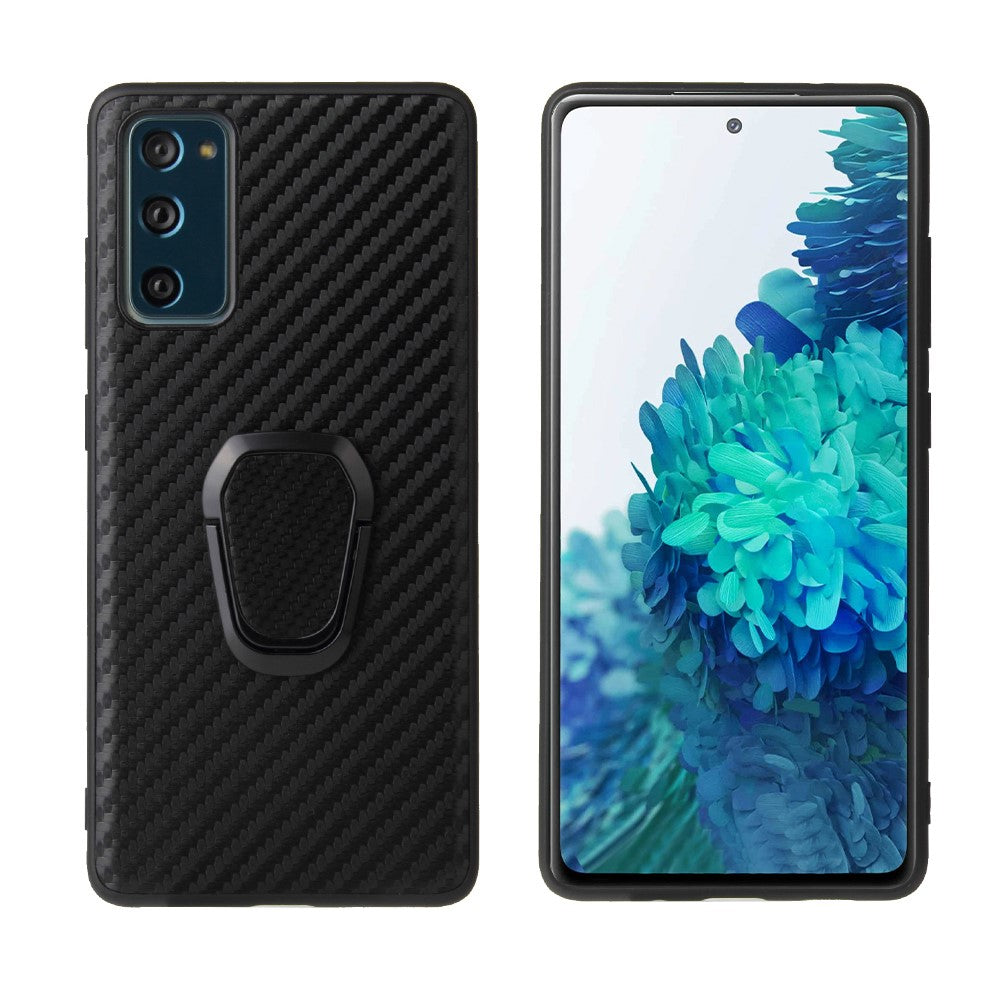For Samsung Galaxy S20 FE 4G/5G/S20 Lite/S20 FE 2022 PU Leather Coated Phone Cover Shell + Ring-Shape Kickstand