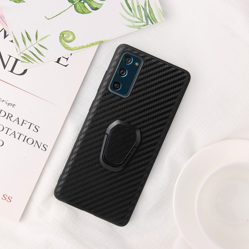 For Samsung Galaxy S20 FE 4G/5G/S20 Lite/S20 FE 2022 PU Leather Coated Phone Cover Shell + Ring-Shape Kickstand