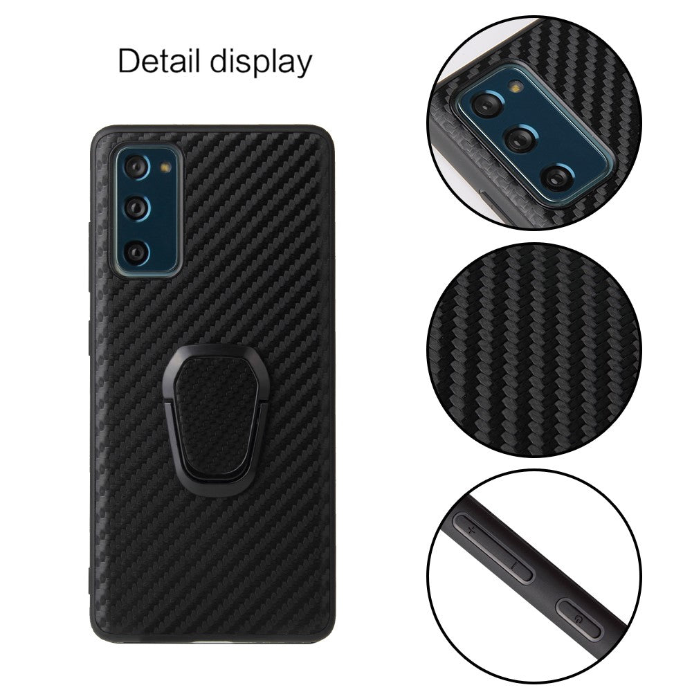 For Samsung Galaxy S20 FE 4G/5G/S20 Lite/S20 FE 2022 PU Leather Coated Phone Cover Shell + Ring-Shape Kickstand