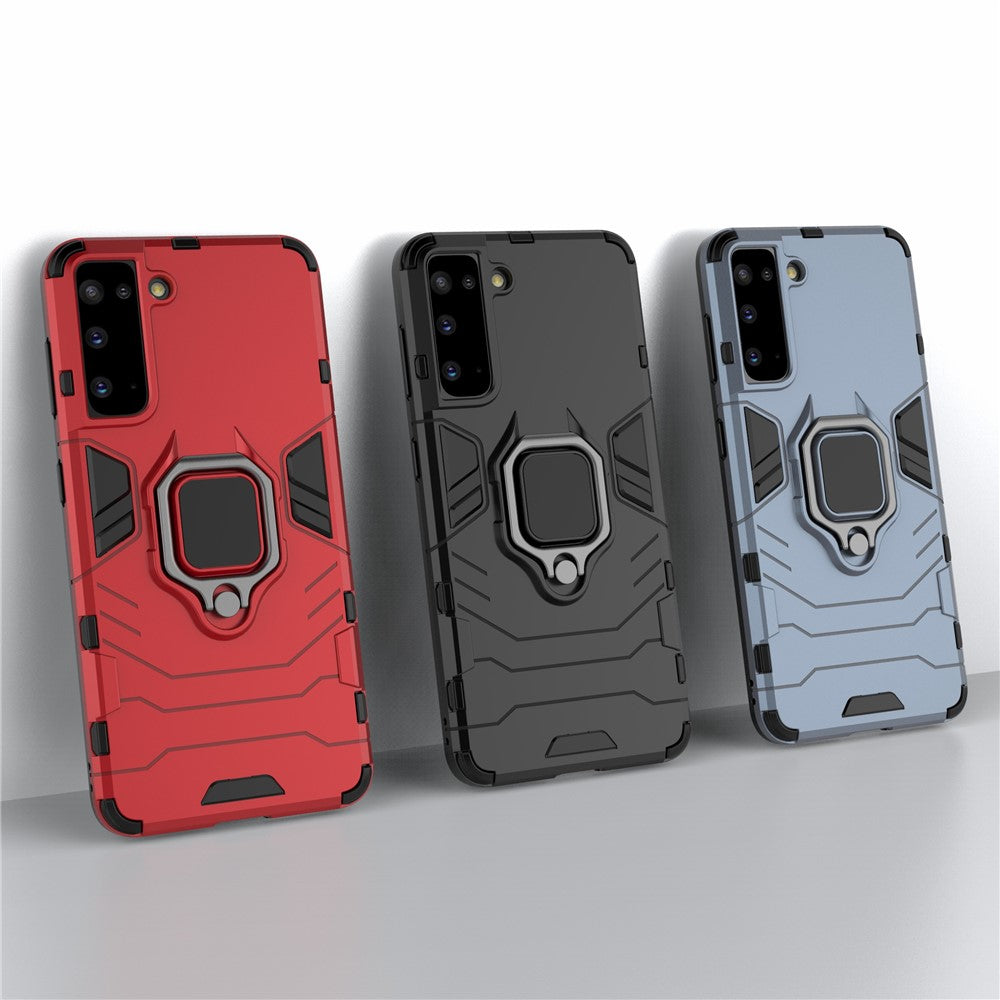 PC + TPU Combo Hybrid Case with Ring Holder Kickstand for Samsung Galaxy S21 4G/5G