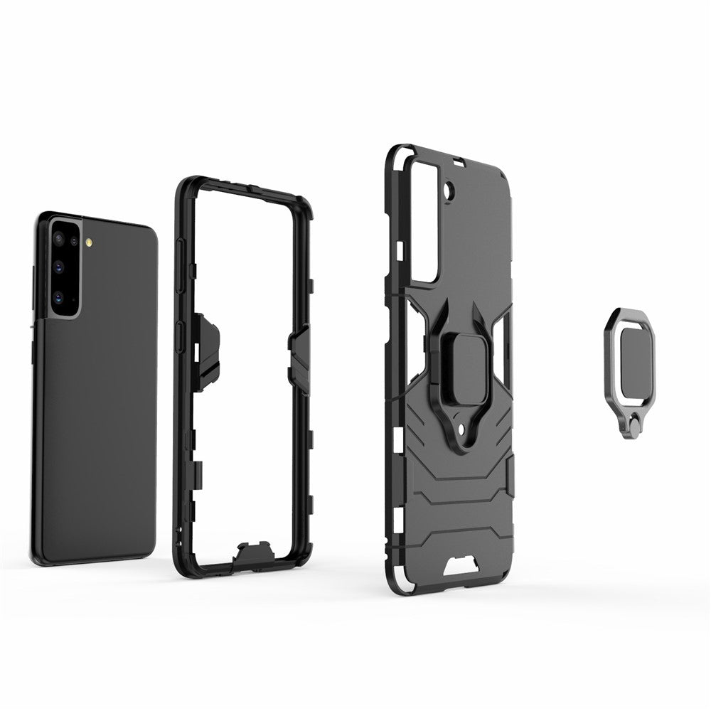 PC + TPU Combo Hybrid Case with Ring Holder Kickstand for Samsung Galaxy S21 4G/5G