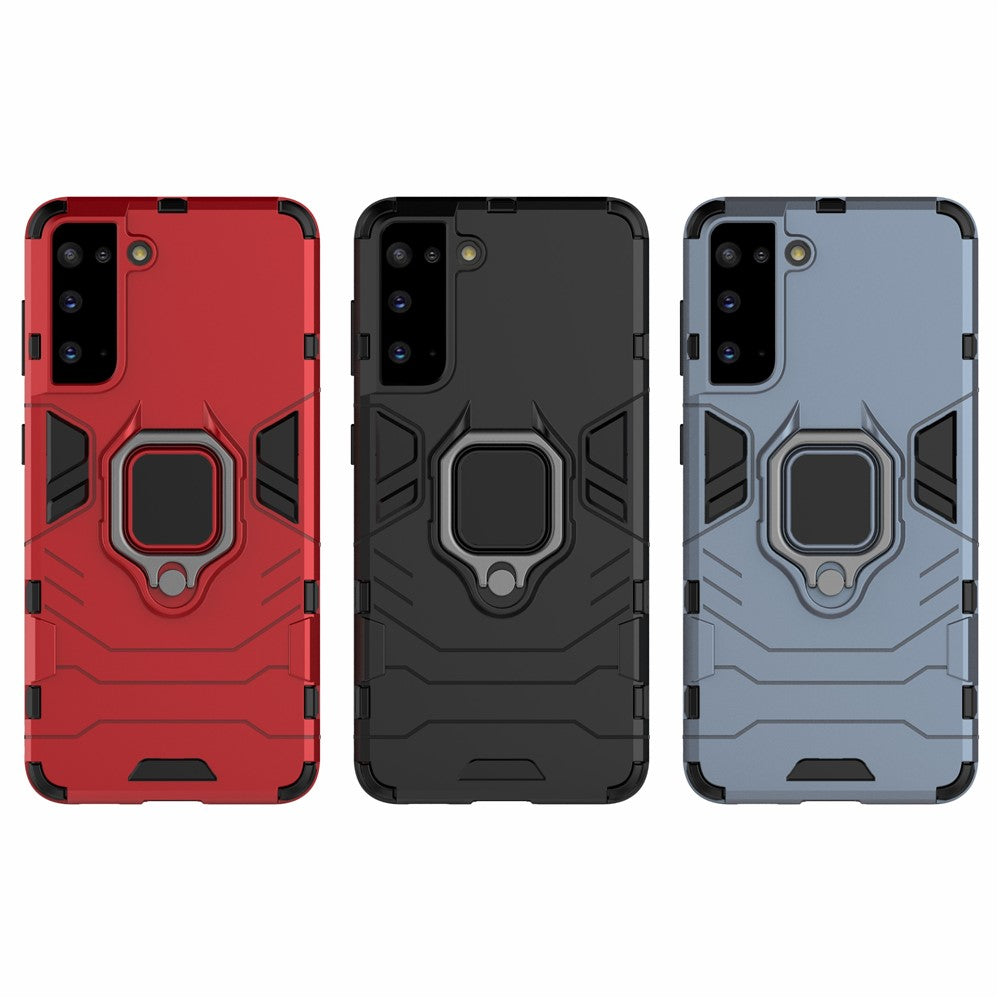 PC + TPU Combo Hybrid Case with Ring Holder Kickstand for Samsung Galaxy S21 4G/5G