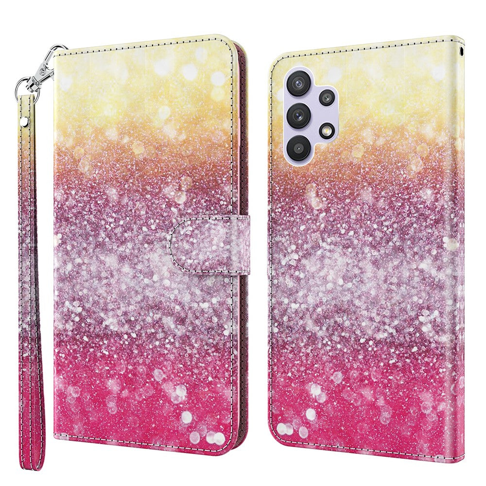 Læderetui med stander til Samsung Galaxy A32 5G / M32 5G Mønsterudskrivning Cover med Lanyard