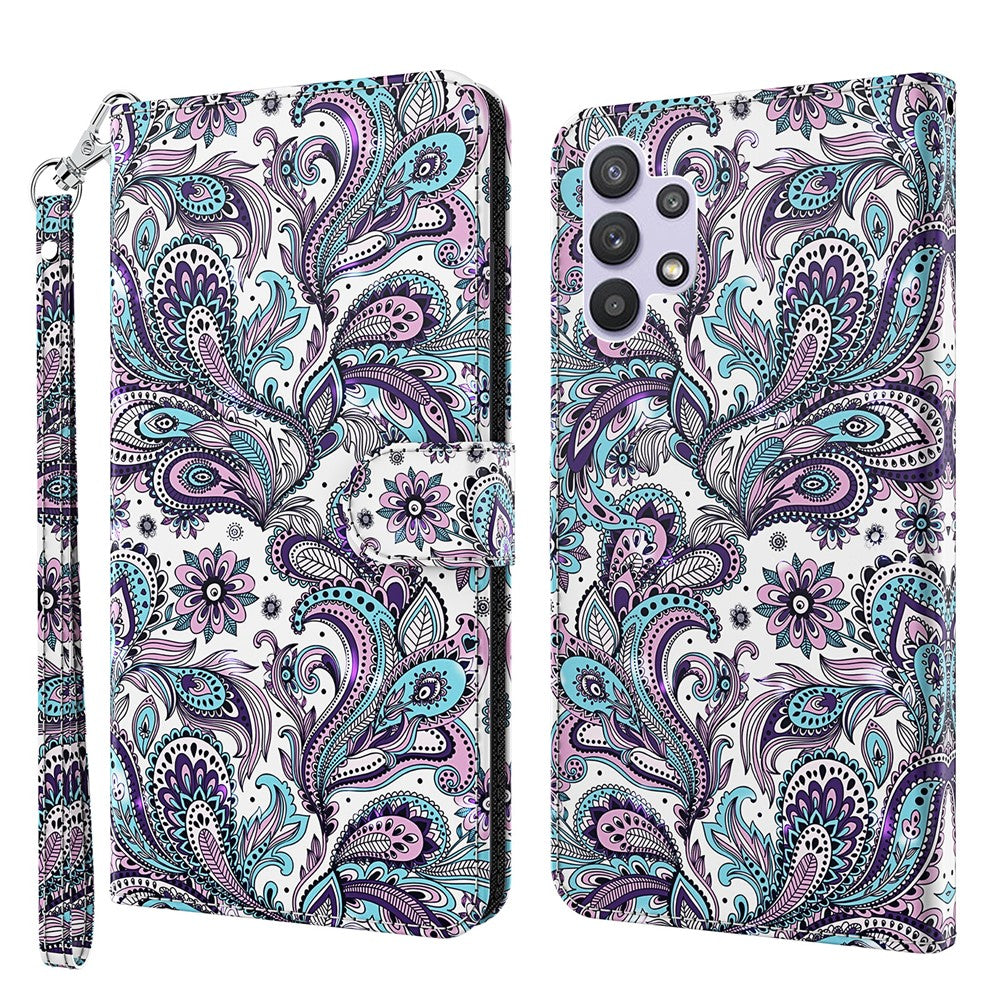 Læderetui med stander til Samsung Galaxy A32 5G / M32 5G Mønsterudskrivning Cover med Lanyard