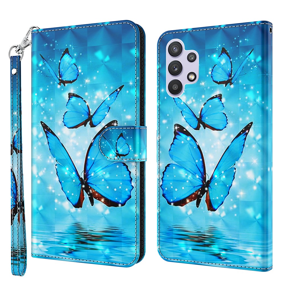 Læderetui med stander til Samsung Galaxy A32 5G / M32 5G Mønsterudskrivning Cover med Lanyard