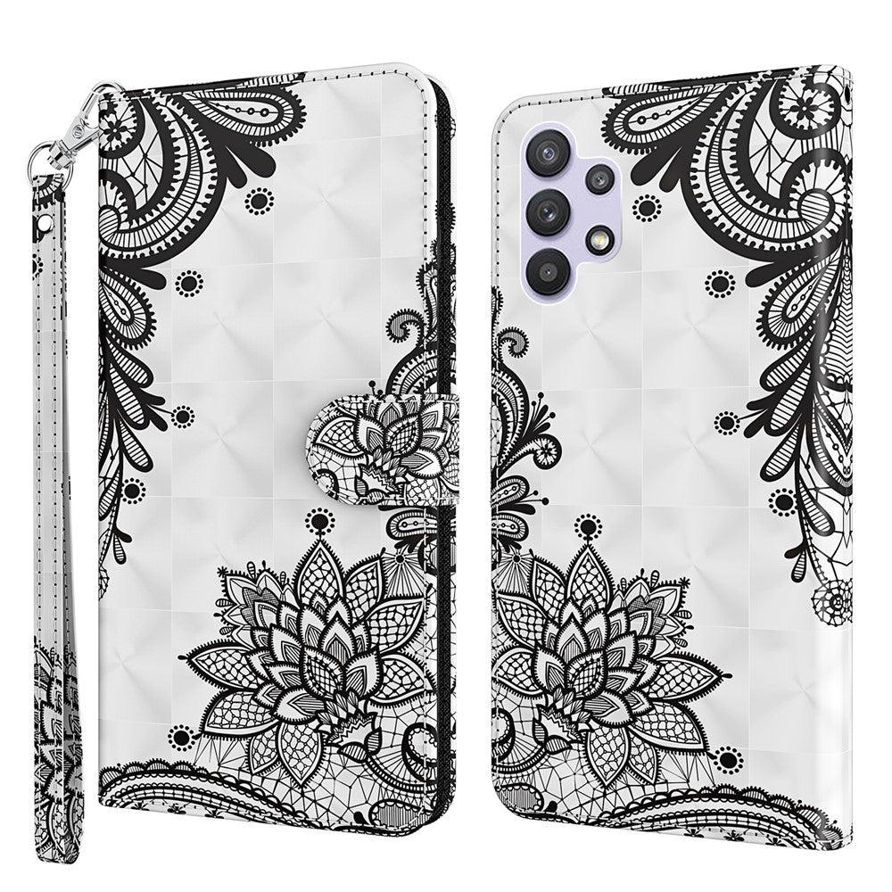 Læderetui med stander til Samsung Galaxy A32 5G / M32 5G Mønsterudskrivning Cover med Lanyard