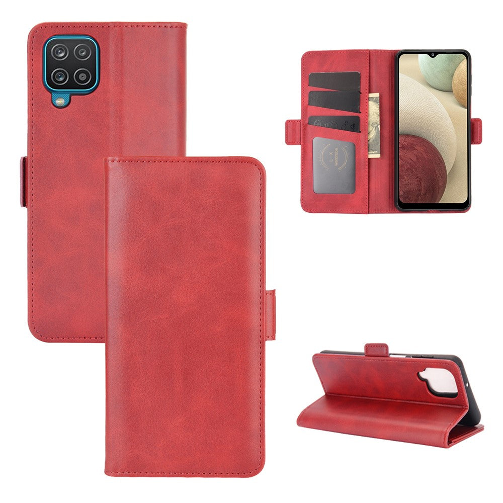 Dubbelspänne Flip Magnet Läderfodral för Samsung Galaxy A12 Plånboksfodral med stativdesign
