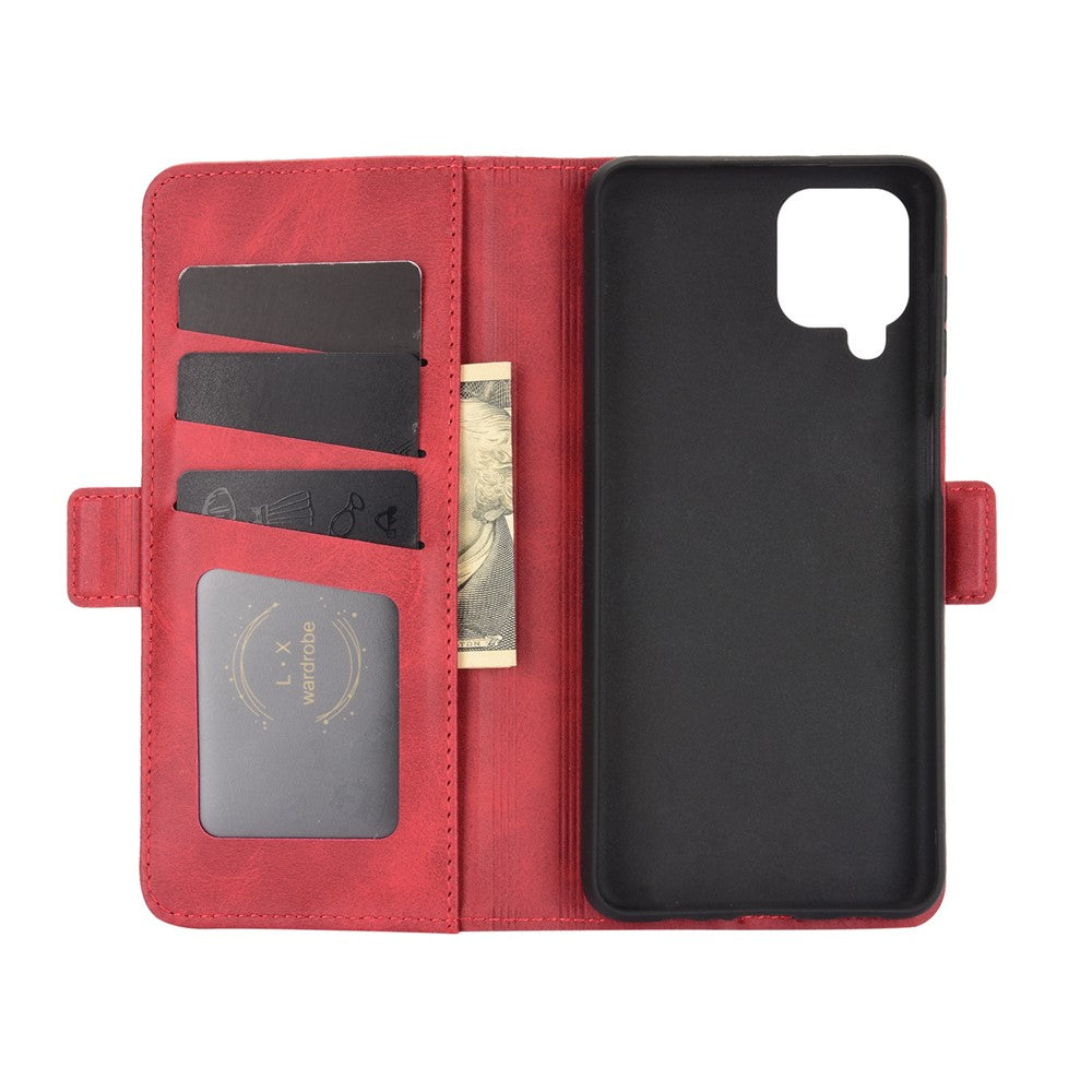 Dubbelspänne Flip Magnet Läderfodral för Samsung Galaxy A12 Plånboksfodral med stativdesign