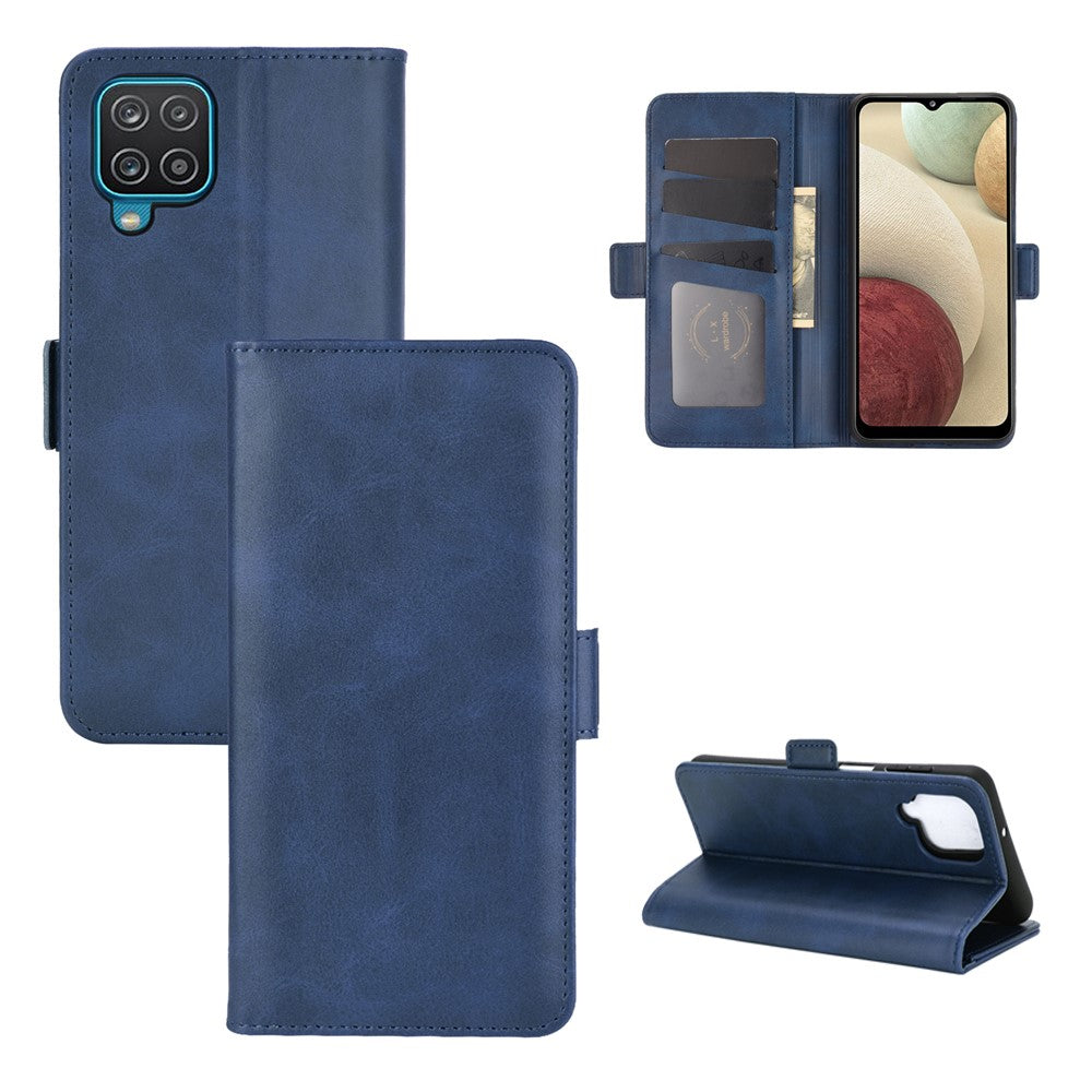 Dubbelspänne Flip Magnet Läderfodral för Samsung Galaxy A12 Plånboksfodral med stativdesign