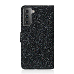 Glitrende pulver- og patchwork-pungcover i læder til Samsung Galaxy S21 4G/5G