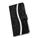 Glitrende pulver- og patchwork-pungcover i læder til Samsung Galaxy S21 4G/5G