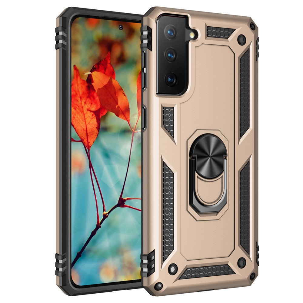 Hybrid PC + TPU Anti-drop Phone Shell with Ring Kickstand for Samsung Galaxy S21 4G/5G